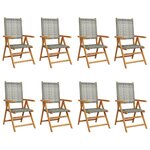 vidaXL Chaises inclinables de jardin lot de 8 gris rotin bois massif