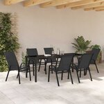 vidaXL Ensemble de salle à manger pour jardin 7 Pièces Noir