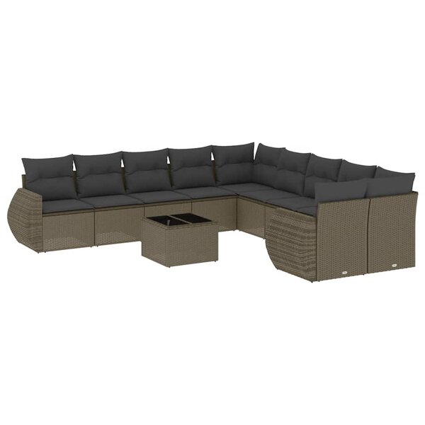 vidaXL Salon de jardin 11 Pièces avec coussins gris clair résine tressée