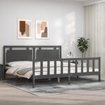 vidaXL Cadre de lit avec tête de lit gris 200x200 cm bois massif