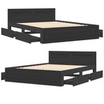 vidaXL Cadre de lit avec tête de lit noir 160x200 cm bois d'ingénierie