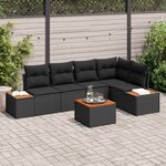 vidaXL Ensemble de canapé de jardin avec coussin 6 Pièces Noir Poly rotin