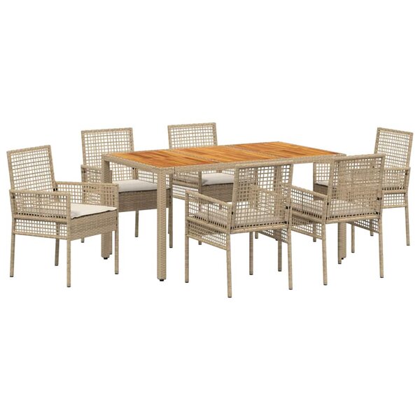 vidaXL Ensemble de salle à manger pour jardin 7 Pièces Beige Poly rotin