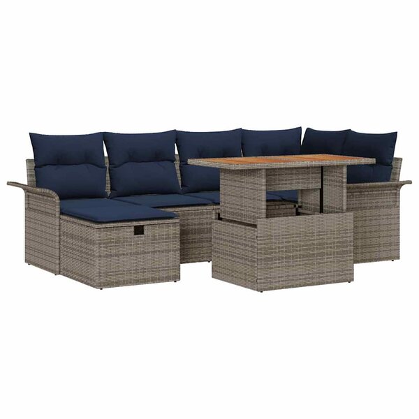 vidaXL Ensemble de canapé de jardin avec coussin 7 Pièces Gris polyrotin