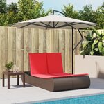 vidaXL Chaise longue double avec coussins marron résine tressée
