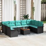 vidaXL Ensemble de canapé de jardin 10 Pièces Noir et turquoise