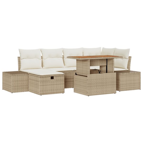 vidaXL Ensemble de 7 canapés de jardin avec coussins beige en poly rattan