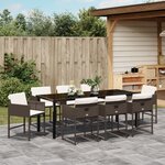 vidaXL Ensemble de Salle à Manger de Jardin 9 Pièces avec Coussins Marron Poly Rattan