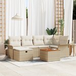 Ensemble de canapé de jardin 7 pièces vidaXL avec coussins beiges en poly rattan