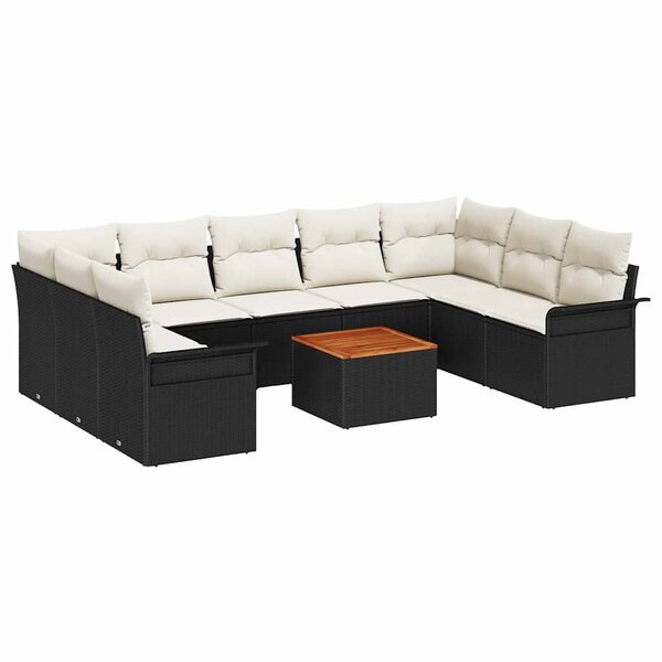 vidaXL Ensemble de canapé de jardin 10 Pièces Noir et Crème polyrotin