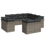 vidaXL Salon de jardin 11 Pièces avec coussins gris résine tressée