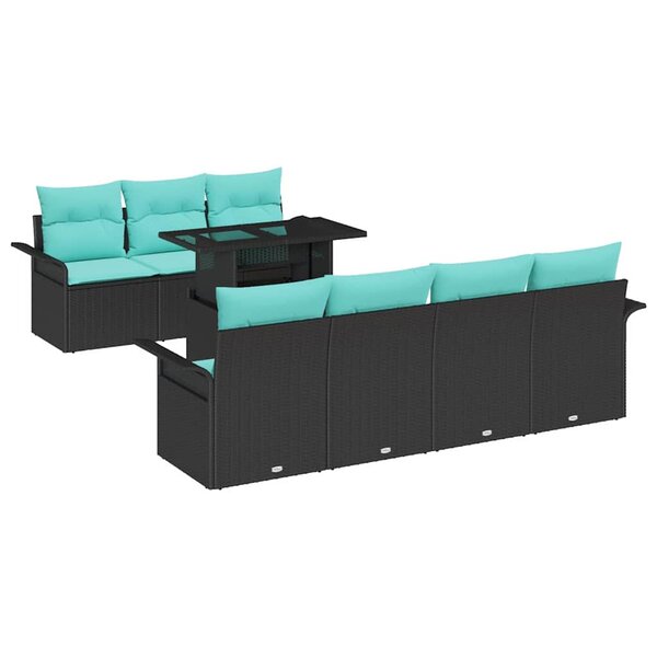 vidaXL Ensemble de canapé de jardin 8 Pièces Noir Poly Rattan