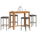 vidaXL Ensemble de bar de jardin 5 Pièces gris bois massif acacia rotin