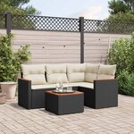 vidaXL Salon de jardin 5 Pièces avec coussins noir résine tressée