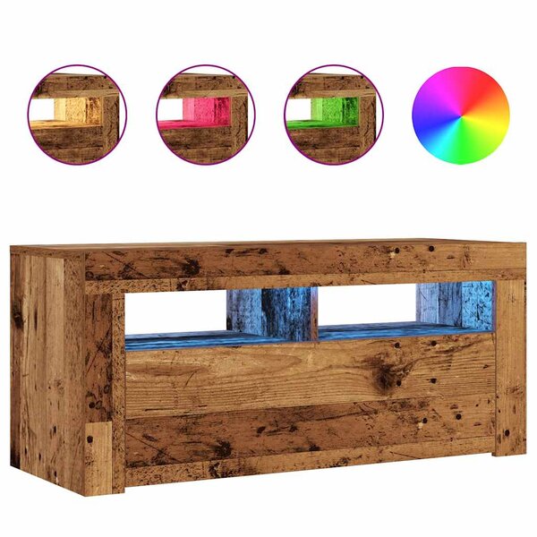 vidaXL Meuble TV avec lumières LED vieux bois bois d'ingénierie