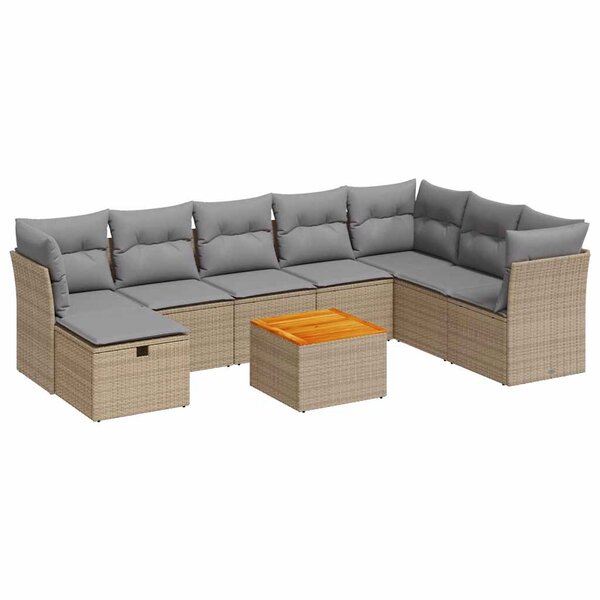 vidaXL Salon de jardin avec coussins 9 Pièces beige résine tressée