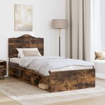 vidaXL Cadre de lit avec tête de lit Chêne fumé 90 x 200 cm Pin massif
