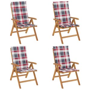 vidaXL Chaises de jardin inclinables lot de 4 et coussins bois teck