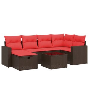 vidaXL Salon de jardin avec coussins 7 Pièces marron résine tressée