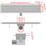 vidaXL Drain de douche linéaire 930x140 mm acier inoxydable