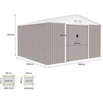 Abri de jardin en métal 10 85 m² - 340 x 319 x 210 cm - Kit d'ancrage inclus - Taupe
