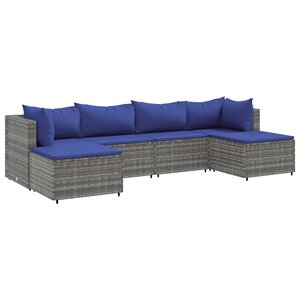 vidaXL Salon de jardin 6 Pièces avec coussins Gris Résine tressée