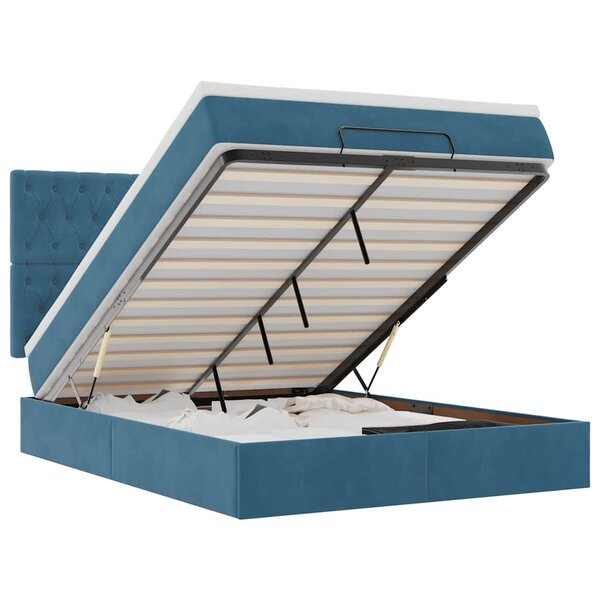 vidaXL Cadre de lit ottoman avec matelas bleu foncé 140x190 cm velours
