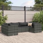 vidaXL Salon de jardin 6 Pièces avec coussins Gris Résine tressée
