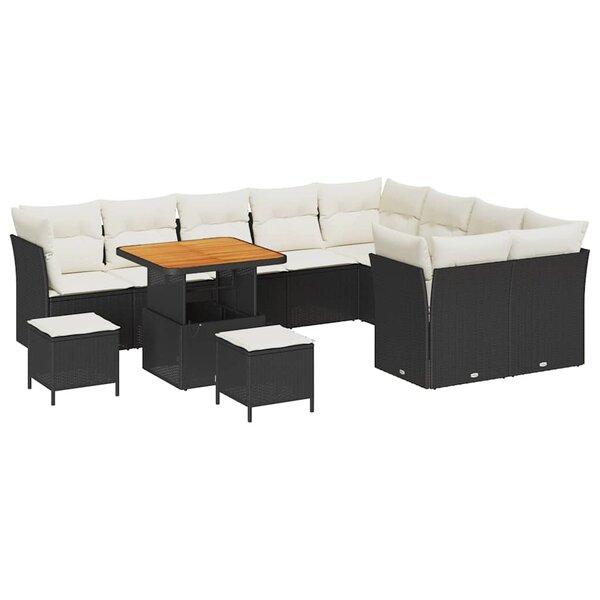 vidaXL Ensemble de canapé de jardin avec coussin 12 Pièces Noir et crème