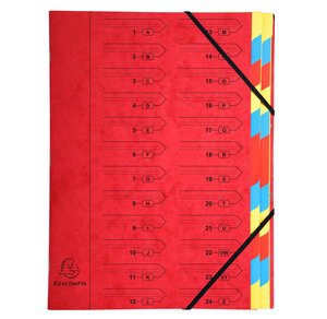 Trieur Agrafé Carte Lustrée avec Élastiques 24 Compartiments Rouge x 8 EXACOMPTA