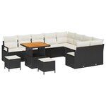 Ensemble de canapé de jardin 12 pièces avec coussins noir rotin poly acacia