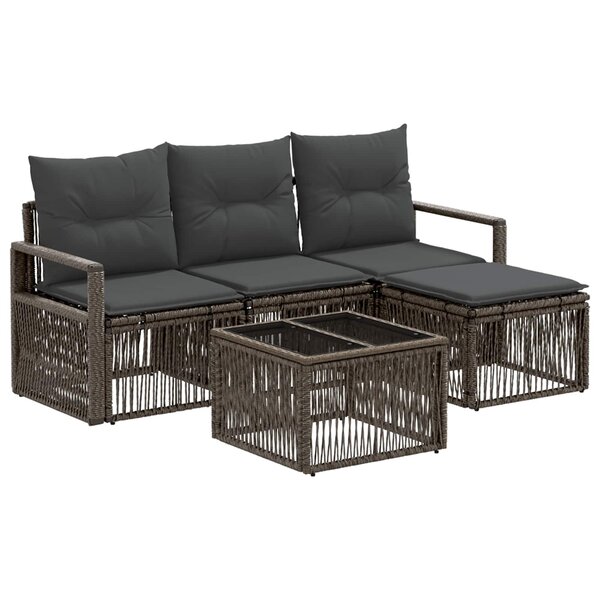 vidaXL Ensemble de canapé de jardin 5 Pièces Gris polyrotin