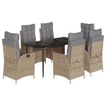 vidaXL Ensemble à manger de jardin et coussins 7 Pièces beige poly rotin