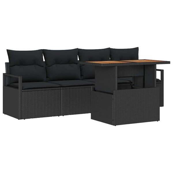 vidaXL Ensemble de canapé de jardin 5 Pièces Noir Poly rotin