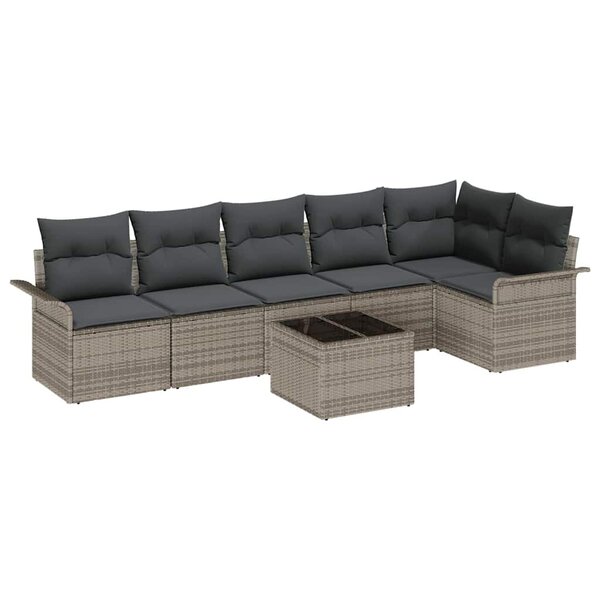 vidaXL Ensemble de canapé de jardin avec coussin 7 Pièces Gris Poly rotin
