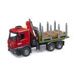 Bruder 03669 - Camion de transport de bois MB Arocs avec grue de chargement  grappin et 3 troncs d'arbre