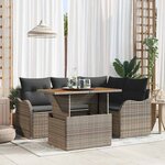 vidaXL Set de salon de jardin 5 pièces avec coussins en poly rotin gris