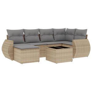 vidaXL Salon de jardin avec coussins 7 Pièces beige résine tressée