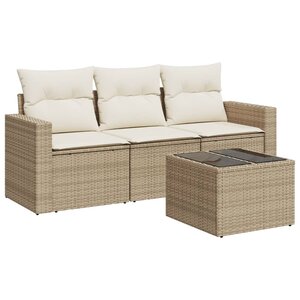 vidaXL Salon de jardin avec coussins 4 Pièces beige résine tressée