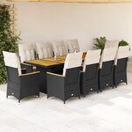 vidaXL Ensemble de bistro de jardin 11 Pièces coussins noir poly rotin