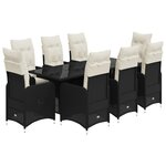 vidaXL Ensemble de bistro de jardin 9 Pièces coussins noir poly rotin