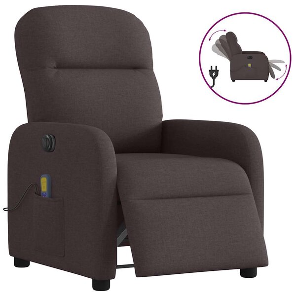 vidaXL Fauteuil de massage inclinable électrique Marron foncé Tissu