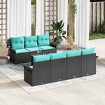 vidaXL Ensemble de canapé de jardin 8 Pièces Noir et turquoise polyrotin
