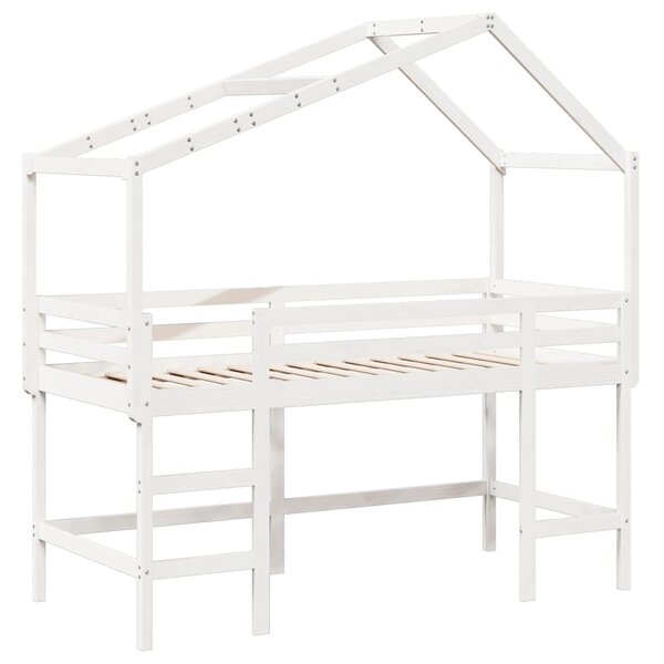vidaXL Lit superposé et échelle et toit blanc 90x200cm bois pin massif