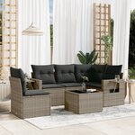 vidaXL Salon de jardin 6 Pièces avec coussins gris résine tressée