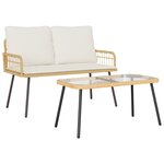 Set de Salle à Manger de Jardin 2 Pièces avec Coussins en Poly Rattan Naturel