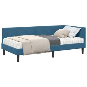 vidaXL Cadre de lit d'angle avec matelas 2 pc Bleu 90 x 190 cm Velours
