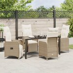 vidaXL Set de repas de jardin 5 pièces avec coussins Beige Poly Rattan