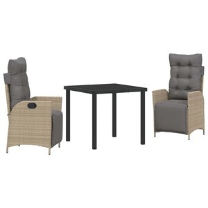 vidaXL Ensemble de salle à manger pour jardin 3 Pièces Beige polyrotin