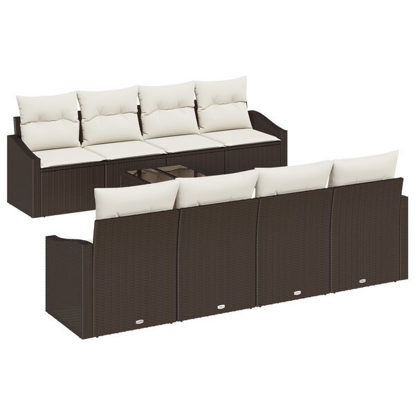 vidaXL Ensemble de canapé de jardin 9 pièces avec coussins Marron Poly Rattan